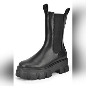 Black Platform Mid Calf Boots